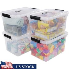 Clear Plastic Storage Box W/ Handle Lockable Organizer Home Office Dorm New