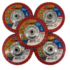 5 Norton Red Heat 7”x 5/8-11 Flap Disc Grinding Wheel 40 Grit Type 27 Quick Trim
