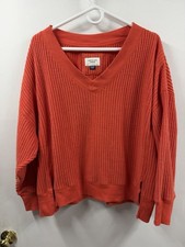 American Eagle Outfitters Waffle Knit V-Neck Long Sleeve Oversized Top Xs Coral