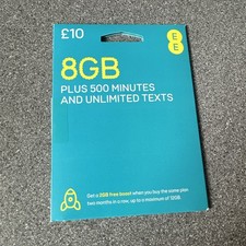 EE PAYG SIM Card with 8GB data, unlimited texts and £10 Credit included 