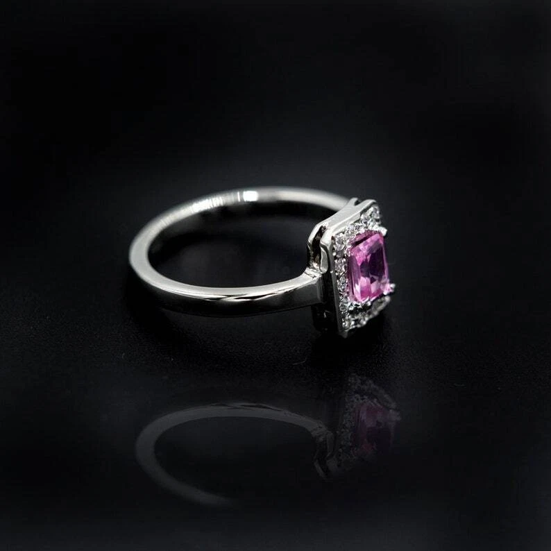 Natürlicher Smaragd Schnitt Rosa Saphir und Weiß Topas 925 Sterlingsilber Ring - Bild 3 von 4