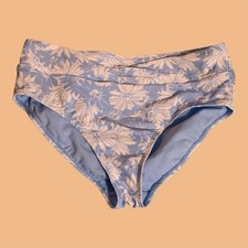 Time and Tru Women's M Blue W/white Flowers High Rise Bikini Swim Bottom