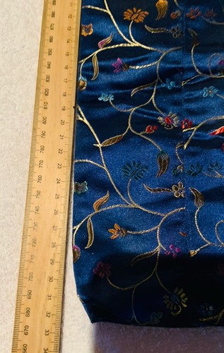 Vintage Brocade Satin Pouch with Fold-Over Flap / Multicolour Embroidery. 33cm - Picture 8 of 10