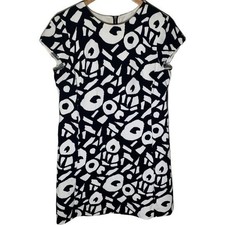 LOFT Shift Dress Womens 6 Black White Geometric Short Sleeve