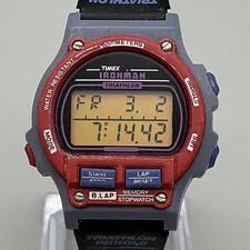 Vtg Timex Ironman Mens Watch 32mm Gray Digital Triathlon Indiglo New Battery
