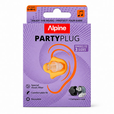 Alpine PartyPlug Music Earplugs Reusable Hearing Protection 3 Sizes Case