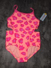 Cat  Jack Girl's One Piece Swimsuit Pink Cut Out Leopard Size Medium 8 Plus