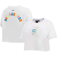 Women's White San Francisco Giants Washed Neon Cropped Boxy T-shirt Sz Lg