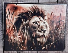 Handmade Laser Engraving Artwork On Painted Canvas Lion size 14 x 11 inches