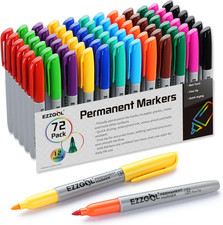 Permanent Markers Bulk, Pack of 72, 12 Assorted Colors, Fine Point