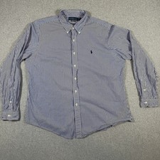 Vintage Ralph Lauren Button Down Shirt Mens XXL Blue White Stripe Custom Fit L/S