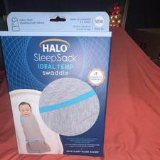 HALO SleepSack Ideal Temp Swaddle 0-3M Heather Grey Aqua TOG 1.5 IntelliThread