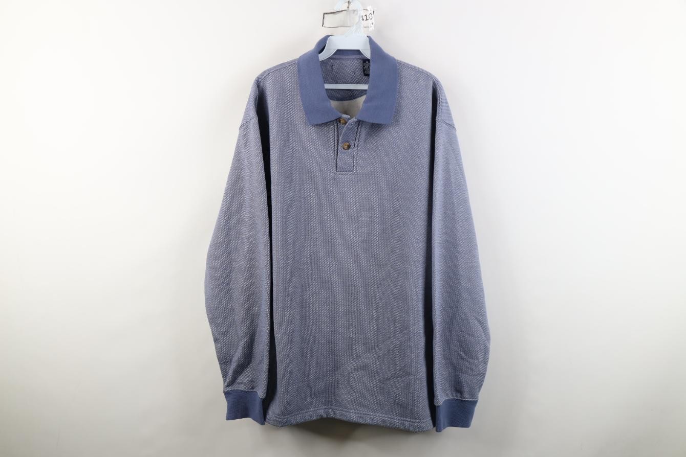 Vintage 90s Streetwear Mens XL Heavyweight Knit Collared Polo Sweatshirt Blue