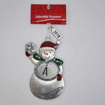Adorable Kohl's Snowman Letter A 2018 Silver Red Green Christmas Ornament