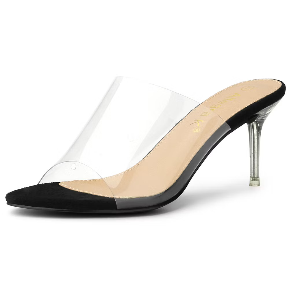 Allegra K Women's Clear Strap Stiletto Slide Heels Sandals Black 11