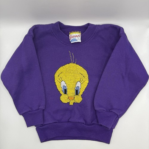 Vtg Y2K 90s Kids Screamers Looney Tunes Tweety Bird Purple Sweatshirt 3