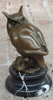Milo Bronze Owl Sculpture Hand Made Abstract Marble Figurine Hot Cast Decor