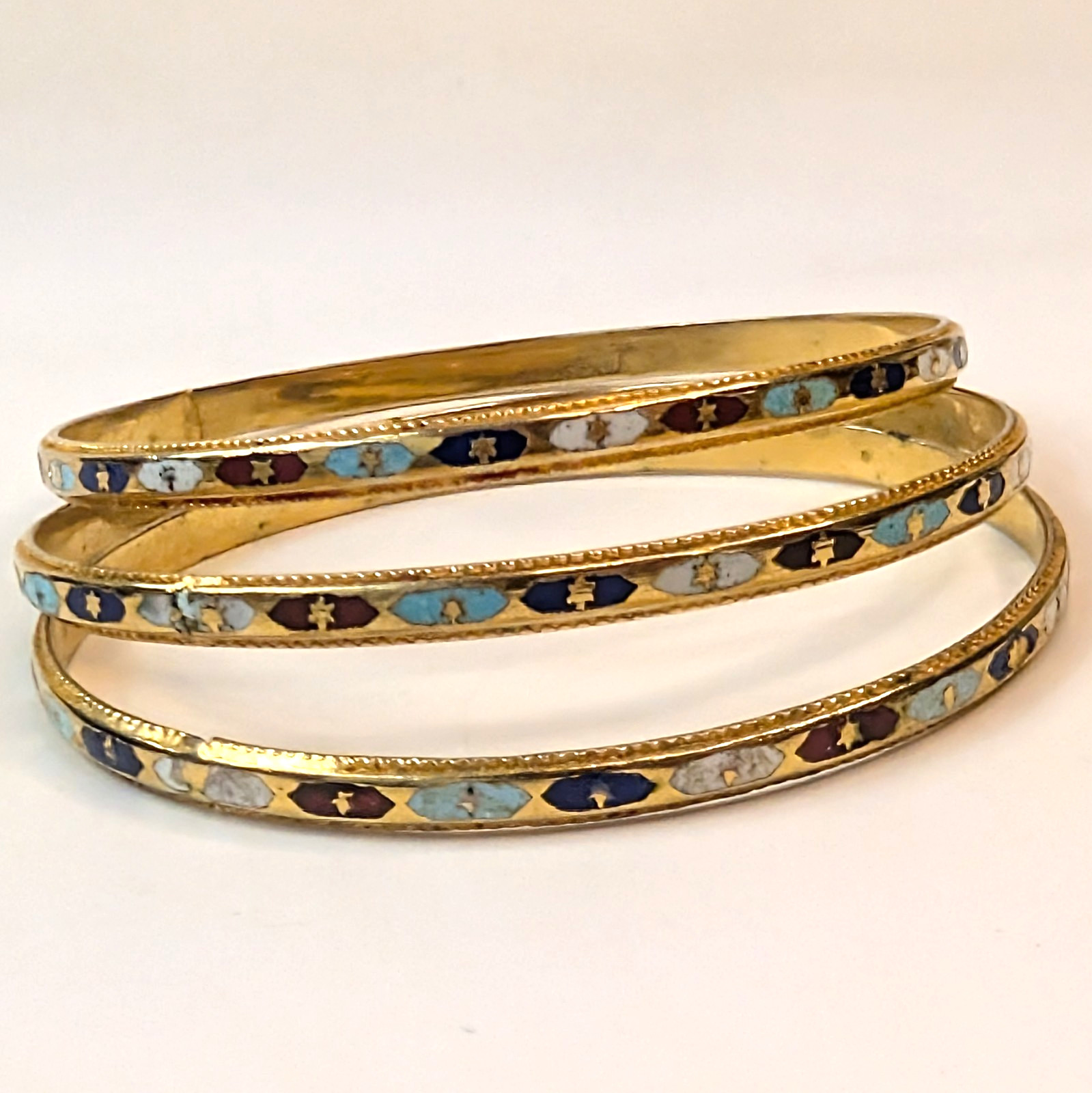 Vintage Enamel Bangle Set Thin Stackable Indian B… - image 5