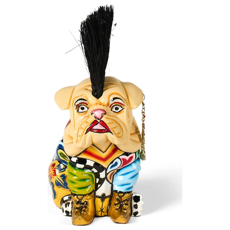 CARLINO Cane Statua Scultura Tom's Drag 4032 Carl S 28 cm Pop Art Cresta Punk, fotografia 5 di 9
