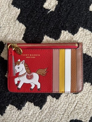 TORY BURCH Lunar Red Top Zip Card Case Orig $150 NWT | eBay
