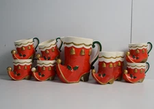 Vintage MCM Napcoware Christmas Santa Elf Boot Shoe Hostess Set Pitcher Mugs S&P