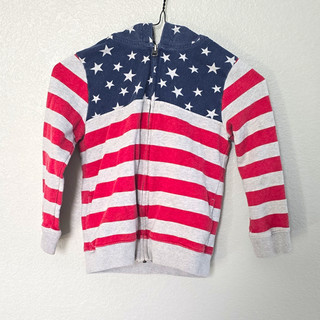 OshKosh B'gosh Boys Full Zip Hoodie Size 7 Red White Blue USA Stars Fleece