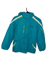 ZeroXposur Girls Teal Pink Puffer Jacket 10/12 Hooded Fur Trim Zip Polyester