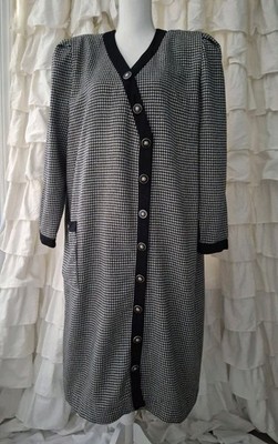 Vtg 80s Dress Joan Sparks Daniel Barrett Plus Size 20 B&W Houndstooth Plaid 