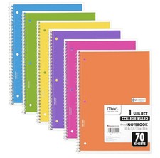 Mead 1 Subject College Ruled Spiral Notebook 70 Sheets Assorted Colors