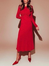 FARM Rio Long-Sleeve Twist-Front Midi Dress Small