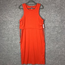 NEW Old Navy Maternity Orange Ribbed Tank Dress Midi Ruched Drawstring Size L