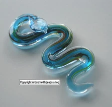 Glass Snake Pendant 1 Multicolored Aqua dichroic glass charm 65x30x10mm GBS070