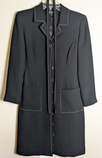 Shani Black Coat Dress Size 2 XS Coatdress Belted White Embroidery Career Office