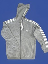 Adidas Men  s Essentials 3-Stripes Full-Zip Hoodie Fleece Lined Grey Heather XLT
