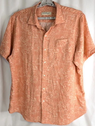 Tommy Bahama Hawaiian Shirt Floral Jacquard Print Coral Tencel Marlan Men XL 52" - product listing photo