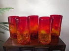 Vintage Blenko Tumbler Drinking Glass - Lot Of 5 - Tangerine Amberina