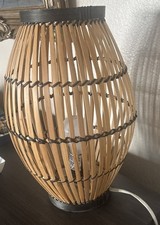 Boho Southwestern Stil hellbraun & schwarz Rattan Tischlampe 15,5" hoch