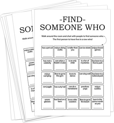 Find Someone Who Bingo Cards, 25 Unique Sheets, Team Building Games for Work,...