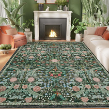 8x10 Washable Area Rug Non Slip Boho Floral Vintage Living Room Carpet Green
