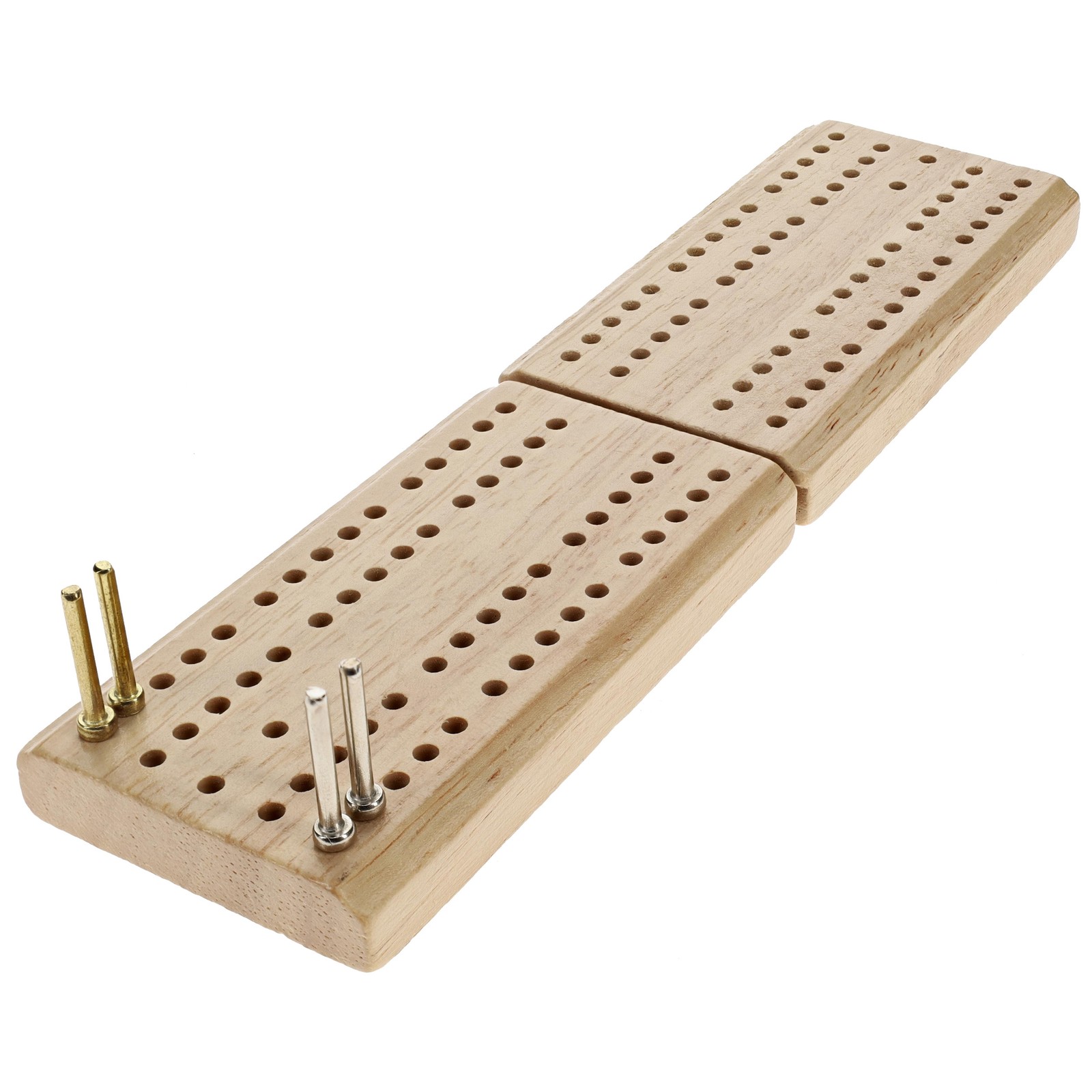 S Mini Travel Cribbage Bord, Wood, Folding 2 Player Board, Metal Pegs
