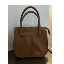 Steve Madden Brown Satchel Top Handle Bag with Zipper and Stitching Accents