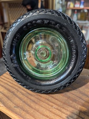 Vintage Original Goodyear Balloon Tire Rubber And Green Glass Desk Ash Tray COOL