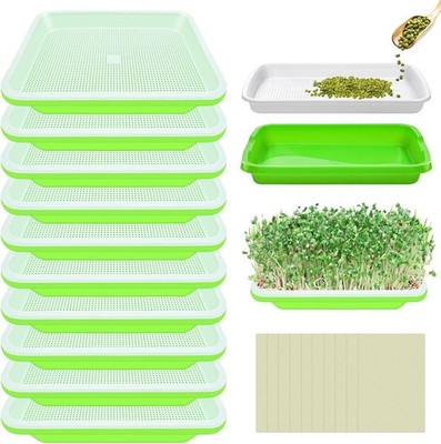 10 Pack Green Seed Sprouter Trays- Soil-Free Cultivation Germination Tray 
