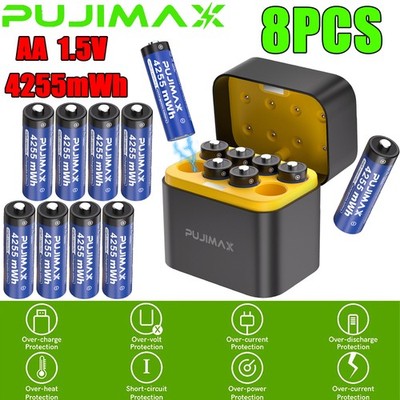 NEW 8PCS 4255mWh 1.5V AA wiederaufladbare Lithiumbatterie mit schnellem Ladebox