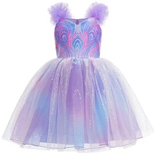 Kids Halloween Wicked Cosplay Glinda Girls Purple TUTU Dress Wizard Costume