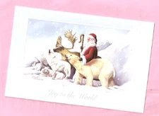 Santa Claus Embossed Christmas Cards Box of 16 Polar Bear Wolf Elk Owl Snow Joy
