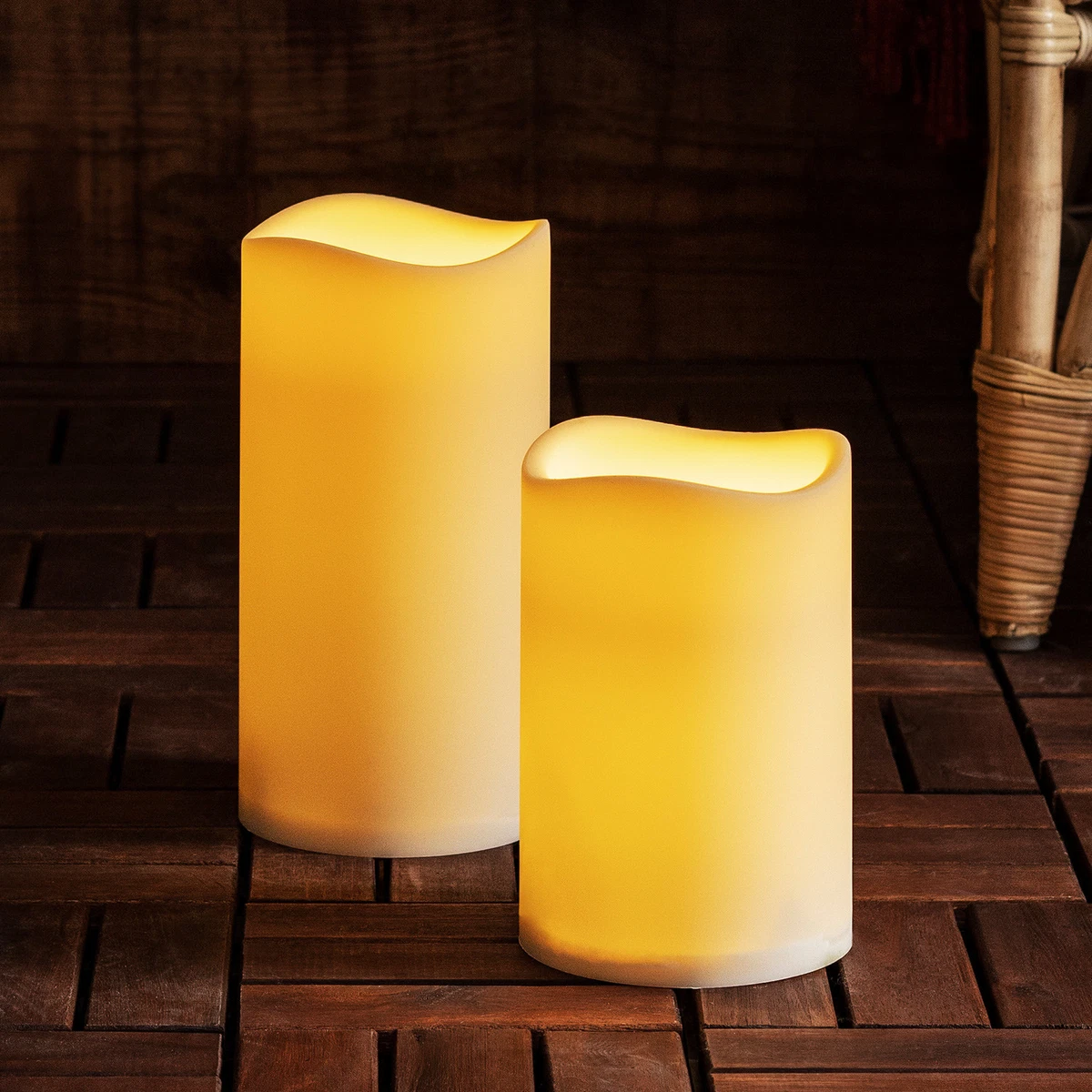 Large Outdoor Battery Operated LED Flameless Pillar Candle with Timer 2 Sizes