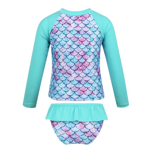 Girls Kids Long Sleeves Swimsuit Rash Guard Bathing Swimwear Printed Suit Set - Picture 60 of 93