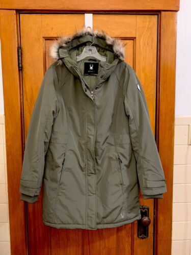 Spyder Explorer fur trim hood insulated parka jacket tea leaf green NWOT M $299