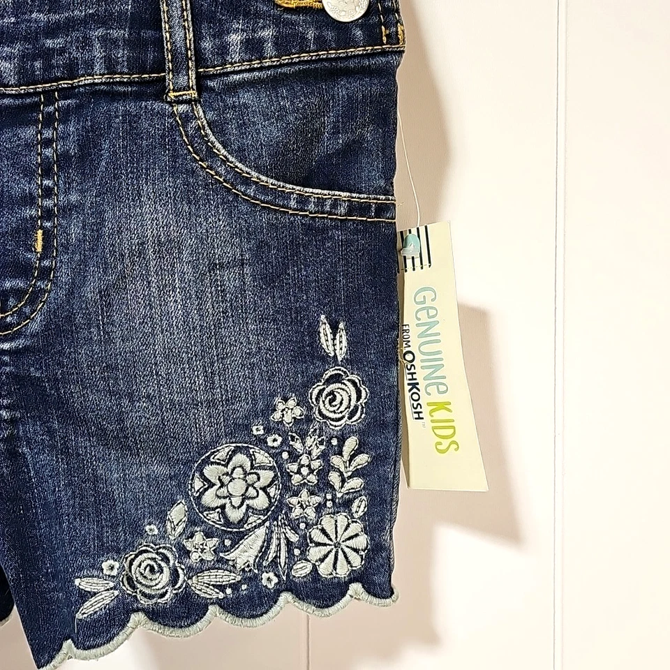 Osh Kosh Genuine Kids Girls Embroidered Denim Shortalls 5T Cottage Prairie - Image 4 of 4